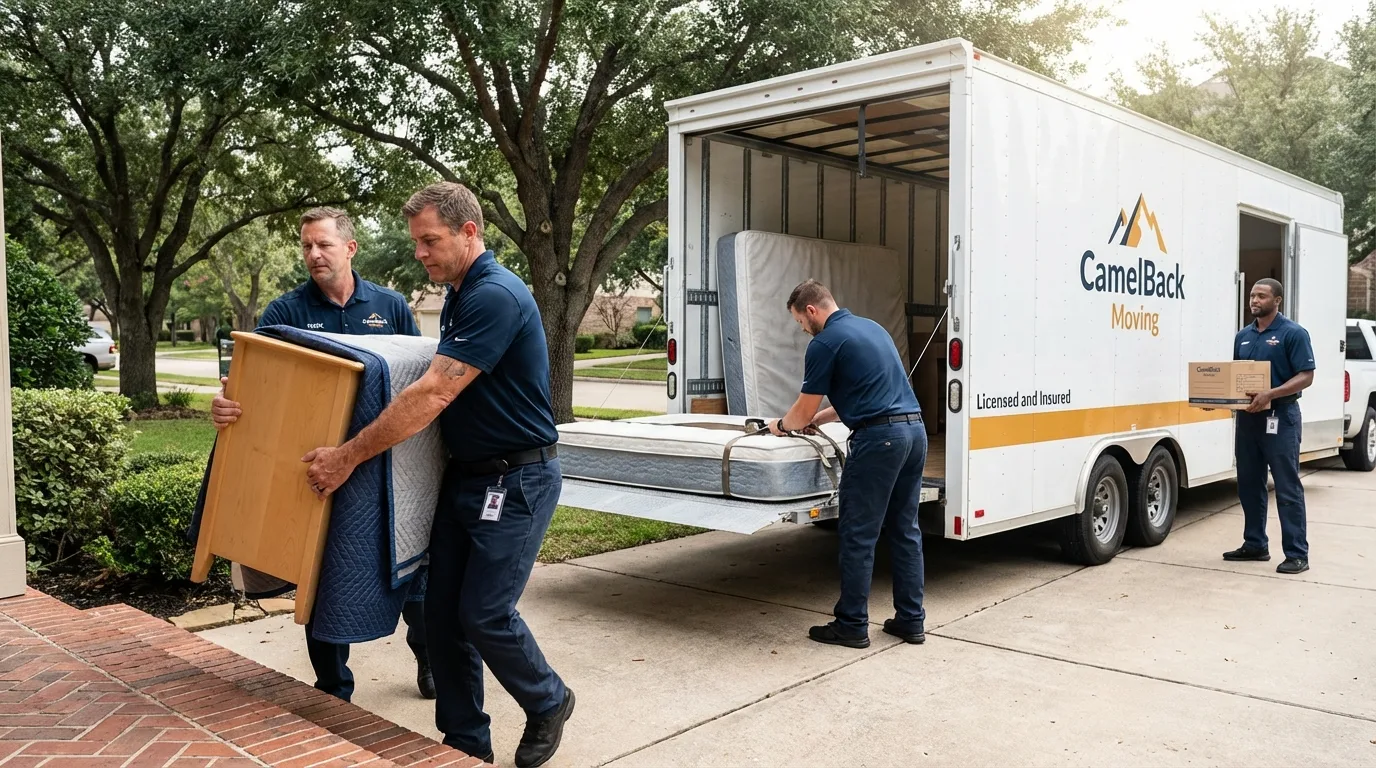 Crew loading residential truck for cross-state move from Norco, LA